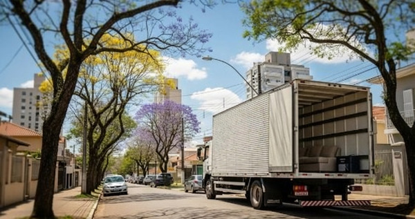 Caminhão de mudanças em rua de Curitiba